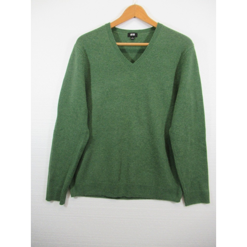 Uniqlo Wool Pullover Sweater Men Large Green V-Neck